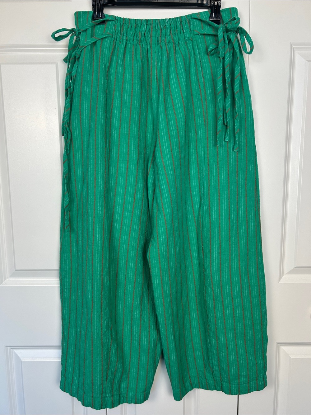 Free People Green Striped Wide Leg Pants Size Medium